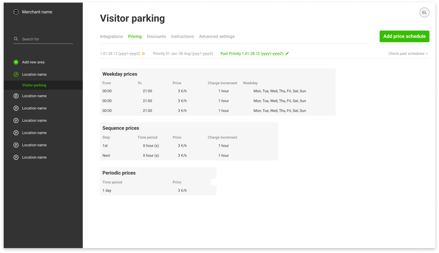 parking management dasboard price calibration